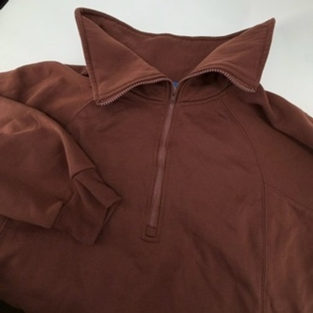 BlueWaters Brown Quarter Zip Fleece Pullover Mock Neck Sweatshirt‎ Large